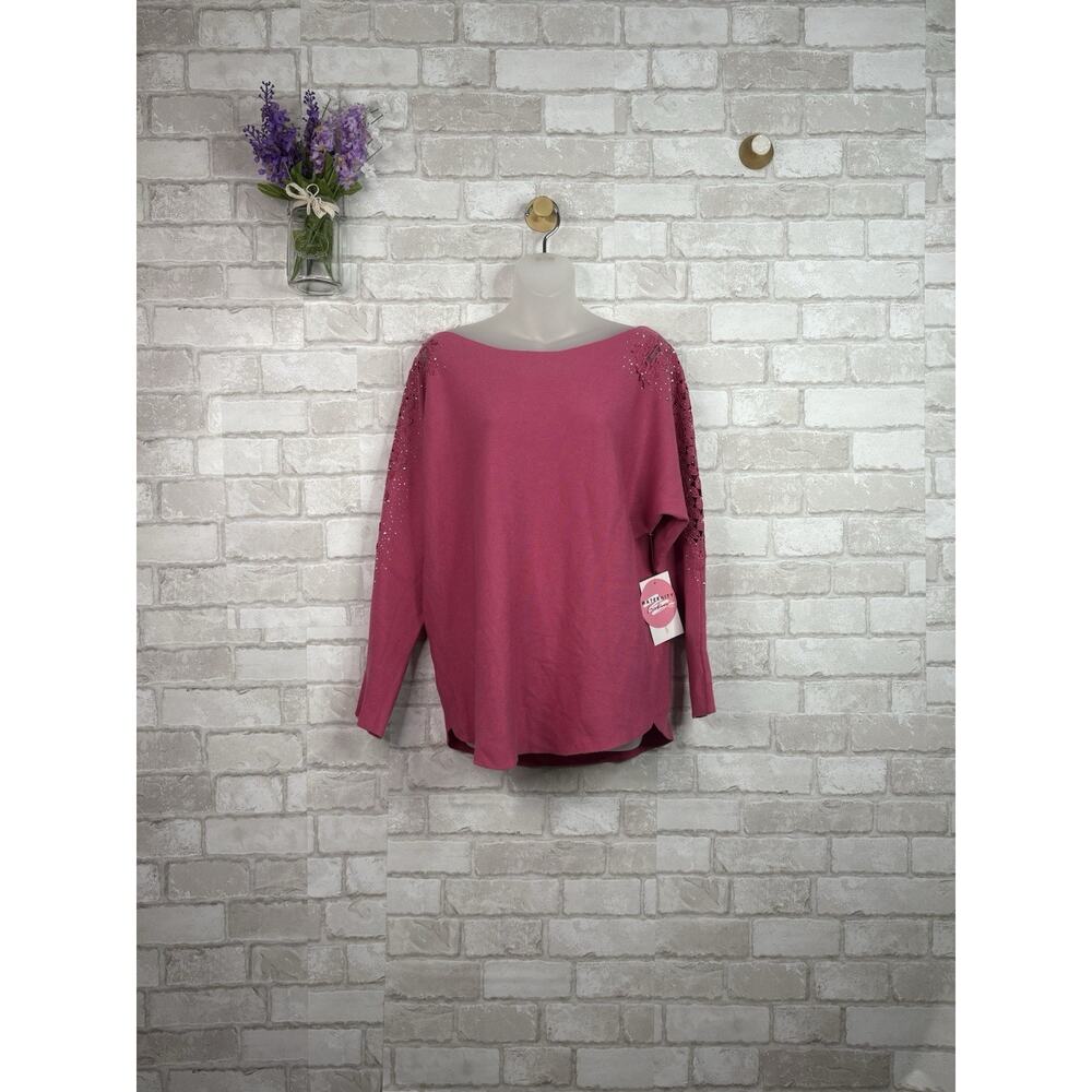 NWT Sirenlily Maternity Sweater Pink Rhinestone Cutout Accents